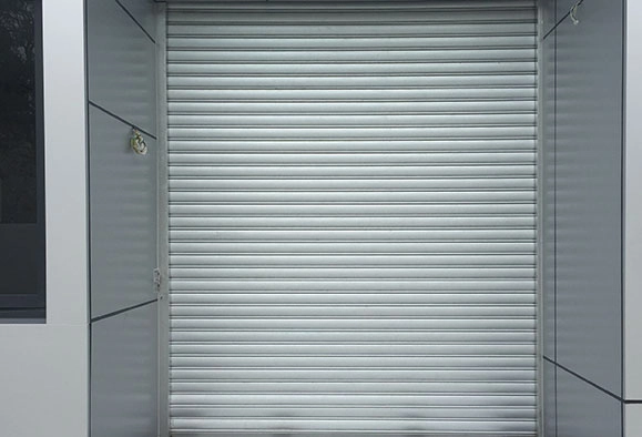 closed entrance with Zincalume roller shutter